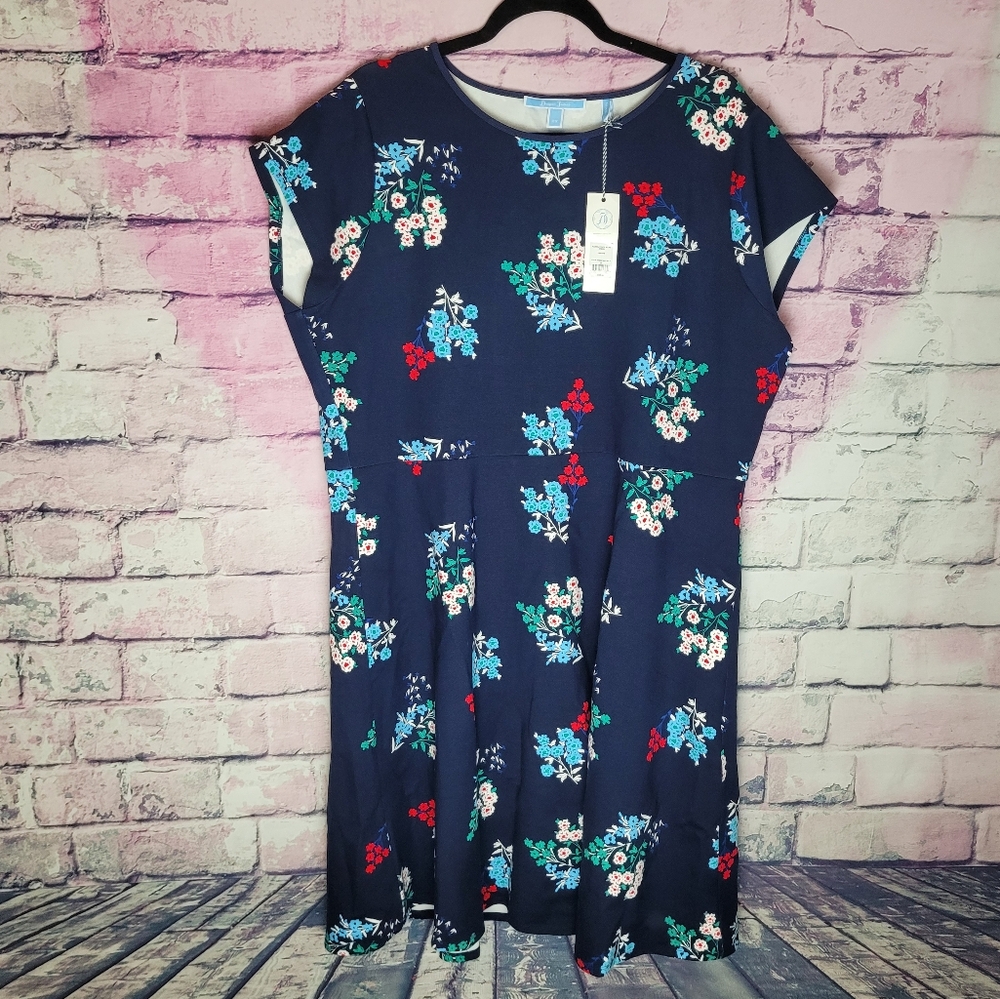 DRAPER JAMES FLORAL PONTE KNIT A LINE NAVY FLORAL PRINT DRESS 2X NWT